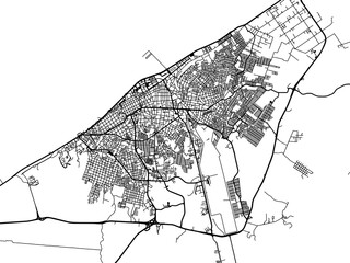 Fototapeta premium Vector road map of the city of Campeche in Mexico with black roads on a white background.