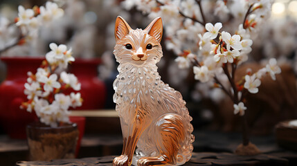 Decoration illustration. Portrait of young red fox, card for Christmas.