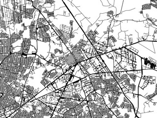 Vector road map of the city of  Ciudad Apodaca in Mexico with black roads on a white background.