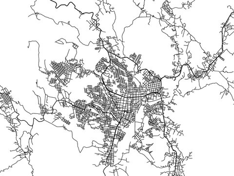 Vector road map of the city of  Ciudad de Huajuapan de Leon in Mexico with black roads on a white background.