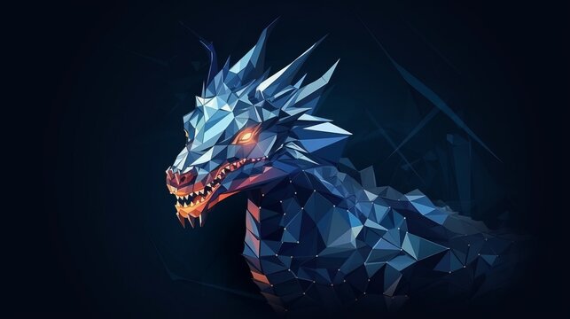Futuristic dragon symbol of the new year 2024 linear polygonal made of linear polygons on dark blue background.