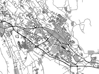 Vector road map of the city of  Cordoba in Mexico with black roads on a white background.