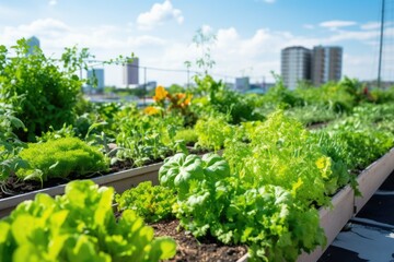 urban agricultural green rooftop with assorted vegetables