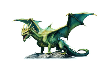 Obraz premium angry green dragon on white isolated background. Symbol of Chinese New Year 2024. Generative AI illustration