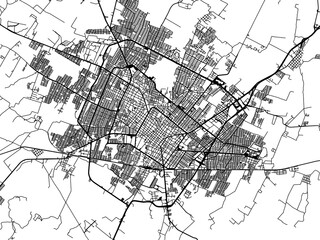 Vector road map of the city of  Colima in Mexico with black roads on a white background.