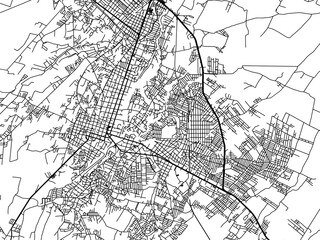 Vector road map of the city of  Cuautla in Mexico with black roads on a white background.