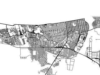 Vector road map of the city of  Coatzacoalcos in Mexico with black roads on a white background.