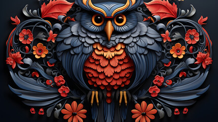 Close up of bird, owl Decorative decorations illustration background