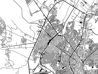 Vector road map of the city of  Frontera in Mexico with black roads on a white background.