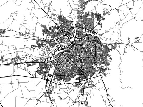 Vector road map of the city of  Culiacan in Mexico with black roads on a white background.