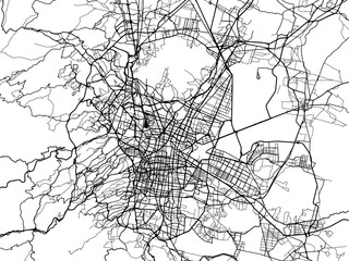 Obraz premium Vector road map of the city of Greater Mexico City in Mexico with black roads on a white background.