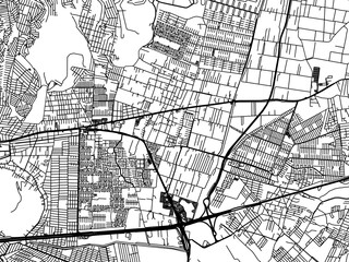 Vector road map of the city of  Ixtapaluca in Mexico with black roads on a white background.