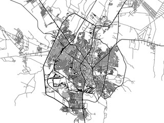 Vector road map of the city of  Monclova in Mexico with black roads on a white background.