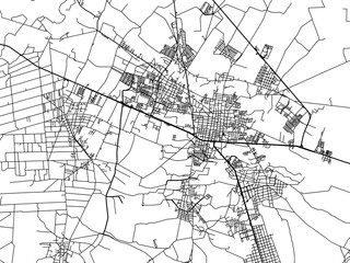 Vector road map of the city of  Rioverde in Mexico with black roads on a white background.