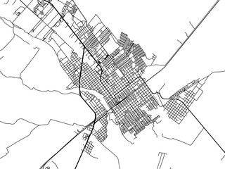 Vector road map of the city of  Sabinas in Mexico with black roads on a white background.