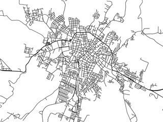 Vector road map of the city of  San Andres Tuxtla in Mexico with black roads on a white background.