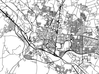 Vector road map of the city of  San Juan del Rio in Mexico with black roads on a white background.
