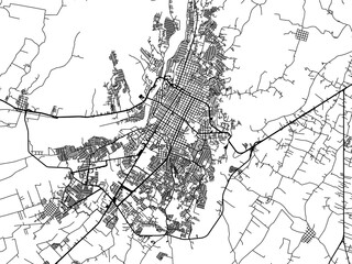Vector road map of the city of  Tapachula in Mexico with black roads on a white background.
