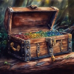 wooden treasure chest. Ai Generative