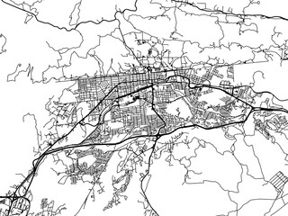 Vector road map of the city of  Tecate in Mexico with black roads on a white background.