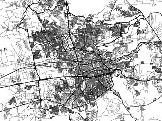 Fototapeta na wymiar Vector road map of the city of Santiago de Queretaro in Mexico with black roads on a white background.