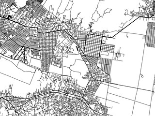 Vector road map of the city of  Tlahuac in Mexico with black roads on a white background.