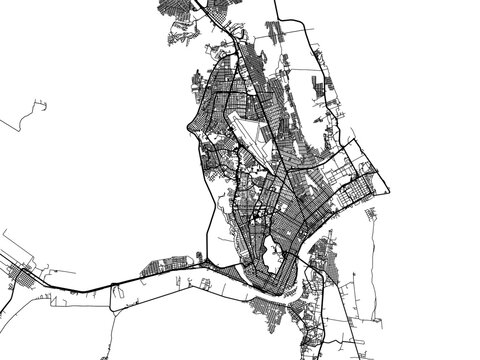 Vector road map of the city of  Tampico in Mexico with black roads on a white background.