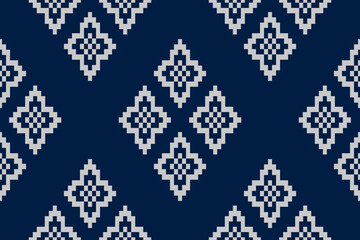Indigo navy blue geometric traditional ethnic pattern Ikat seamless pattern border abstract design for fabric print cloth dress carpet curtains and sarong Aztec African Indian Indonesian