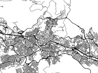 Vector road map of the city of  Zacatecas in Mexico with black roads on a white background.