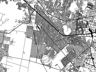 Vector road map of the city of  Xico in Mexico with black roads on a white background.