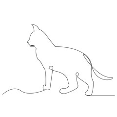Continuous one line cat  outline vector art hand drawing