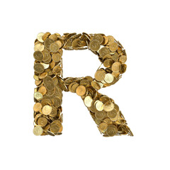Alphabet made from gold coins on transparent background