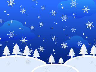 Backgrund created by many snowflakes and simple geometric objects in cute winter theme