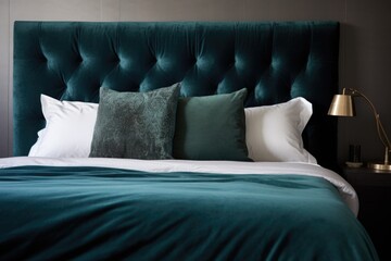 velvet headboard on a king-size bed with silk sheets