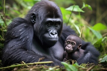 Naklejka premium gorilla protecting its young