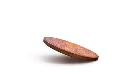 Empty wooden plate isolated on white background, of free space for your copy and branding. Use as products display montage. Vintage style concept. Clipping path.