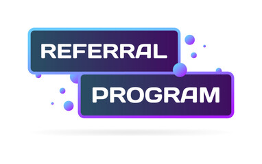 Referral program button. Flat, purple, referral program button. Vector icon