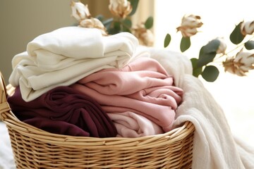 Fototapeta na wymiar organic cotton textiles folded in a wicker basket