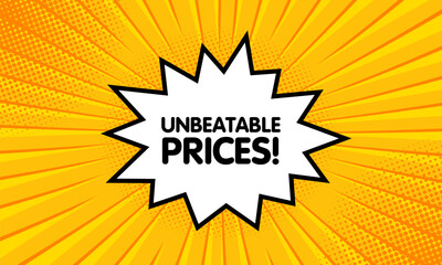 Unbeatable prices sign. Flat, yellow, unbeatable prices sign. Vector icon