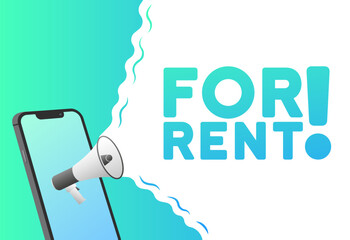 For rent sign. Flat, green, text from a megaphone, for rent sign, text from a megaphone. Vector icon