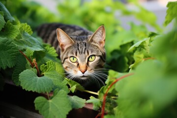 Naklejka na ściany i meble cat near peppermint plant胢a natural spider deterrent