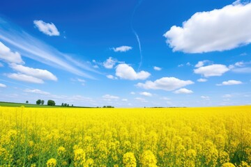 Obraz premium bright yellow rapeseed field, source of pollens