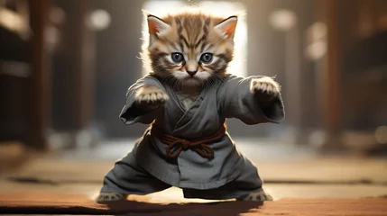 Gordijnen Kitten in Kung Fu Stance © L