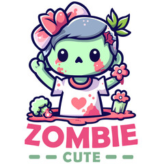 Cute Girl Zombie Vector - Halloween on White Background