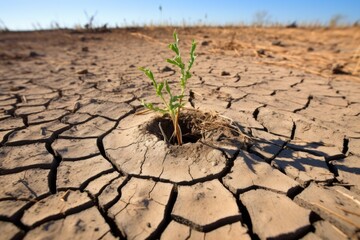 plant seedling in a chalk circle on dry land