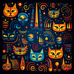 Meow-some Background Pattern: A Playful Display of Feline Friends