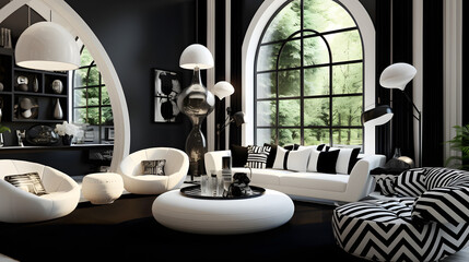Interior Design Black And White Theme, Generative AI