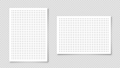Dotted graph paper with grid. Polka dot pattern, geometric texture for calligraphy drawing or writing. Blank sheet of note paper, school notebook. Vector illustration