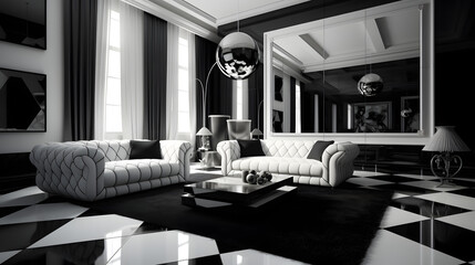 Interior Design Black And White Theme, Generative AI