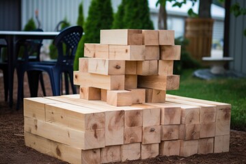 stacked blocks of wood for a game of giant jenga